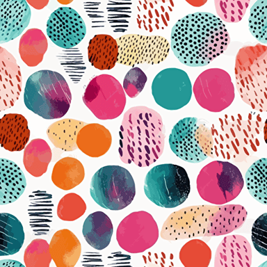 Hand drawn circle pattern of brush stroke. Vector seamless pattern set geometric texture shapes. Abstract background coolection of polka dot style in bright color. Decorative print with mosaic texture