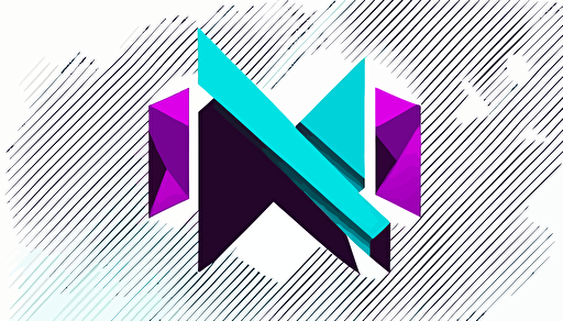 abstract vector minimalist logo , cartoon style , geometric,shadecell style for a machine learning and ai company, in the shape of an N and an X, cyan and purple with white background