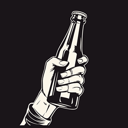 man's hand holding a bottle, hand raised up, vector logo