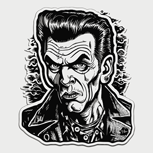 Psychobilly,Horror, Sticker, 80s horror comic art, Vector,