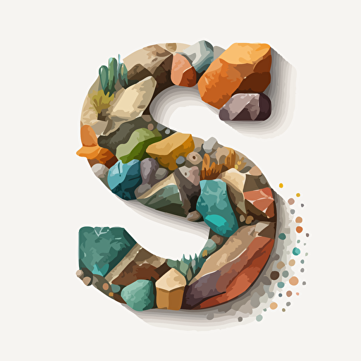 The letter S made from sedimentary rocks, colorful vector
