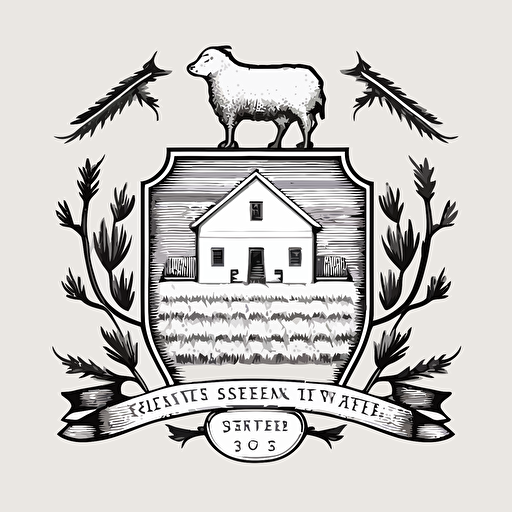 line drawing coat of arms, minimalistic, iowa barn, corn, sheep, Vector