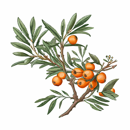 Hippophae, botanical drawing, vector, simple clean, white background