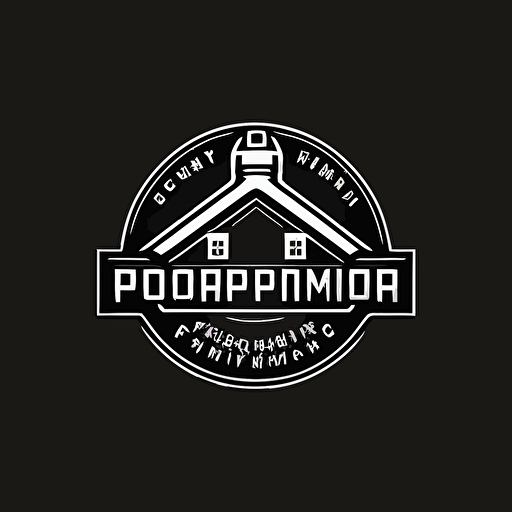 roof plumbing company logo, black background, white logo vector, simple
