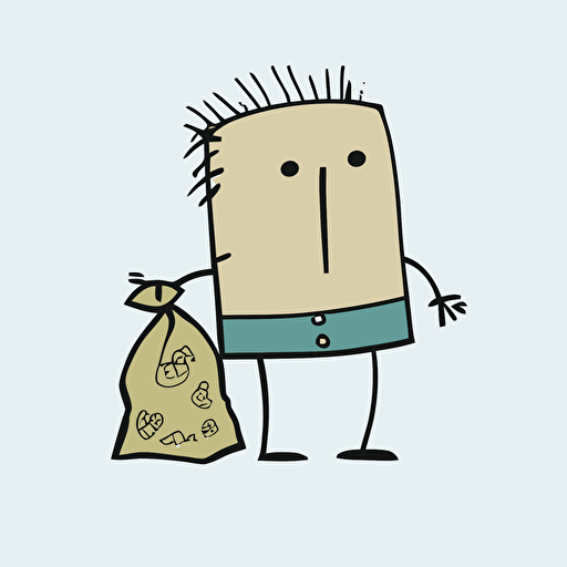 vector cartoon stick figure holding a bag of money