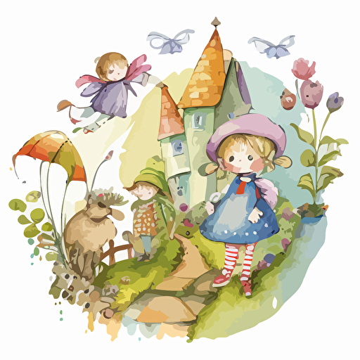 nursery rhyme pen drawings watercolour,colourful,vector,— v5