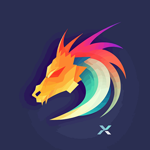 flat vector logo of and "X", gradient, dragon head, simple minimal