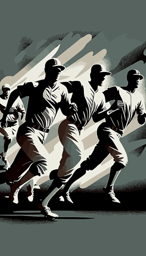 monochromatic baseball players running on field, simplistic vector digital art