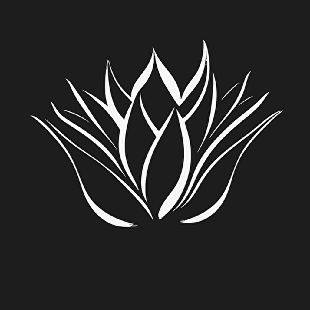 simple modern iconic logo of a lotus flower, white vector on black background
