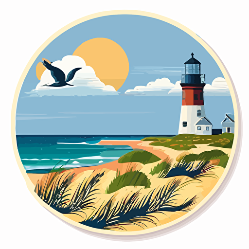 Nantucket Beach, vector sticker, minimal colorful, flat, no text