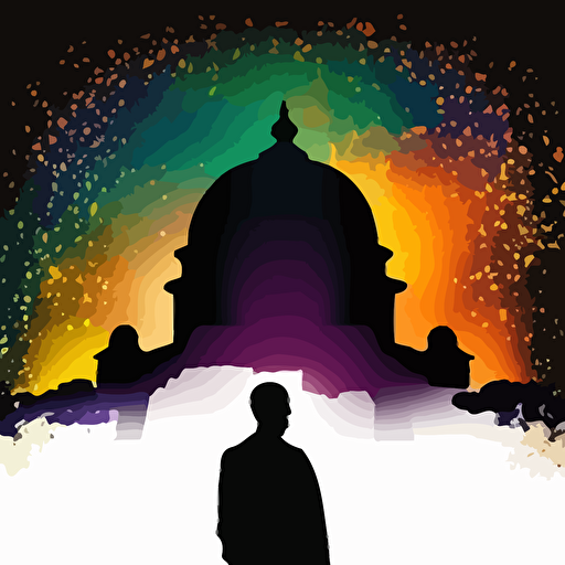 vector art, colorful galaxy inside silhouette of chiang kai shek memorial