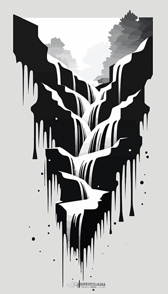 Vector logo of a cascading waterfall with lots of white space, going from top left to bottom right