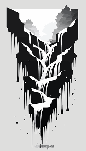 Vector logo of a cascading waterfall with lots of white space, going from top left to bottom right