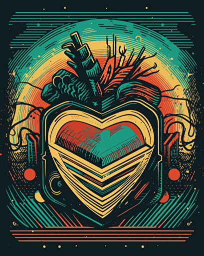 intricat heart, retro aesthetics, vector image, sticker design, pantone colors