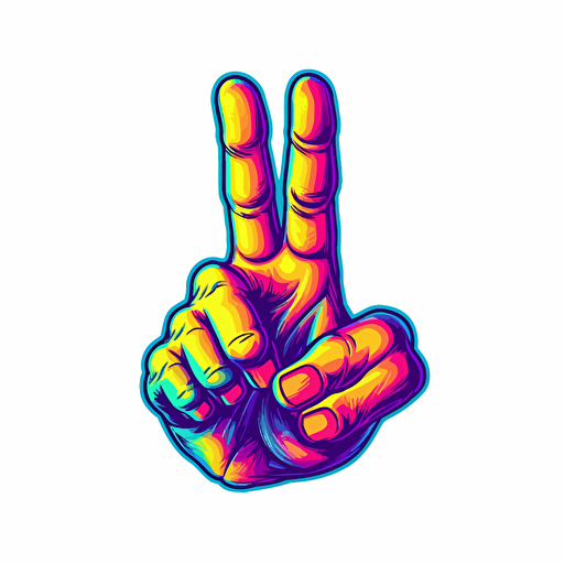 peace sign hand gesture The V sign is a hand gesture in which the index and middle fingers are raised and parted to make a V shape while the other fingers are clenched tie dye bright vivid colors retro illustration vector retro cartoon style sticker