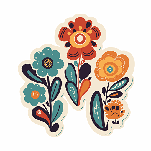 sticker design , retro flowers sticker designs, flat vector, made in illustrator, 3 colours per flow, white/transparent background high quality