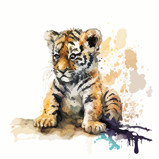 baby watercolor tiger vector,comic style, white background