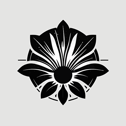 Flower, simple, symbol, corporate exorcist retro futuristic iconic logo, simple and cute logo, black vector, white background, leading to increase the value of each person.