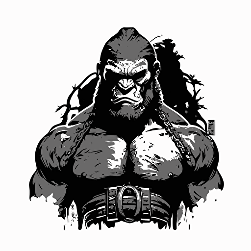 vector illustration, jiu jitsu, gorilla, samurai, kandji. Vector style. Only upperbody, helmet