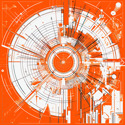 2D vector GOAL in geometry cyberpunk style. Colors: orange & white background