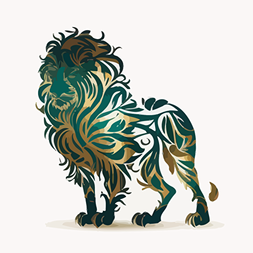 a lion silhouette Art Nouveau gold green blue on a white background vector