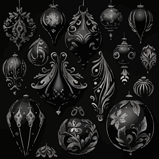 black vector ornaments with transparent background