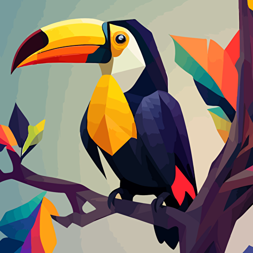tucan bird,character,vector,sitton on a tree,minimalist,abstract