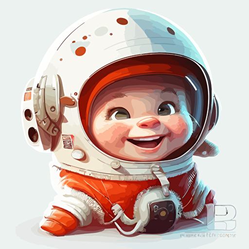 A gorgeus baby fur astronaut, smiling, white background, vector art , pixar style