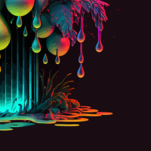 terpenes falling from a fountain. neon vectorized