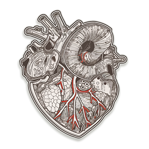 heart, oilily style, sticker, white background, contour vector, view from above, attention on detail and proportions