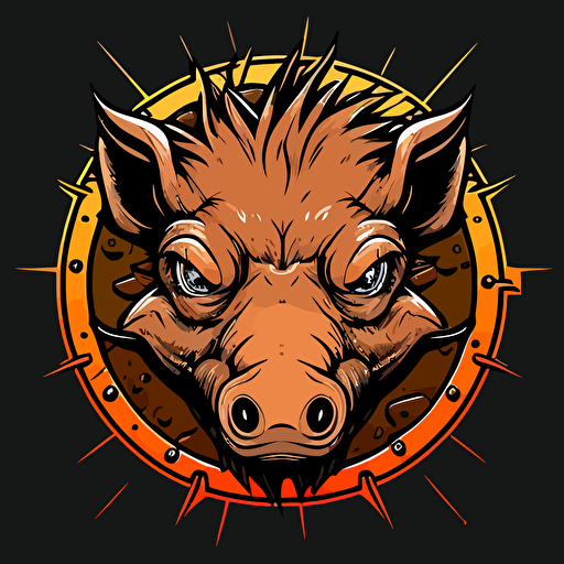 warthog, ice burning wheel background, head shot, cartoon eyes, friendly but focused, vector logo, vector art, emblem, simple, cartoon, 2d