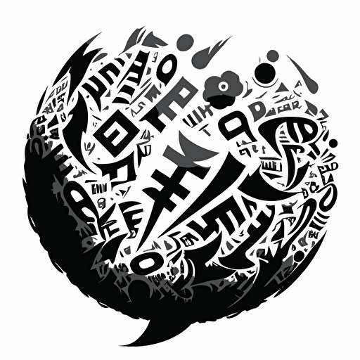 speech balloon filled with confusing runes, indicating mental confusion, black and white, vector, flat, svg, dnd style