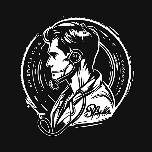 doctor logo stethoscope, vector style, black and white