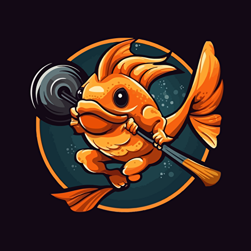 Swole goldfish, fantasy, vector logo, emblem, disc golf