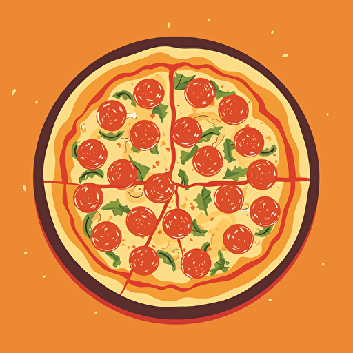 simple shadeless one color vector art of pizza. Colors which should be used #DB3014 and #FCC568