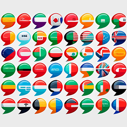 logo of many chat bubbles each is a country flag, simple vector logo, minimalistic