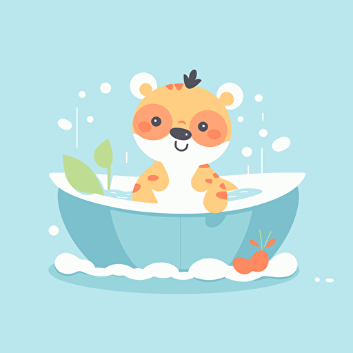 baby animal in a bathtub, cute illustration, vector style, flat design