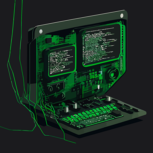 browser debugging console in matrix green and black with a vector futuristic feel