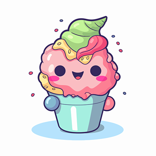 kawaii icecream, detailed, cartoon style, 2d clipart vector, creative and imaginative, hd, white background