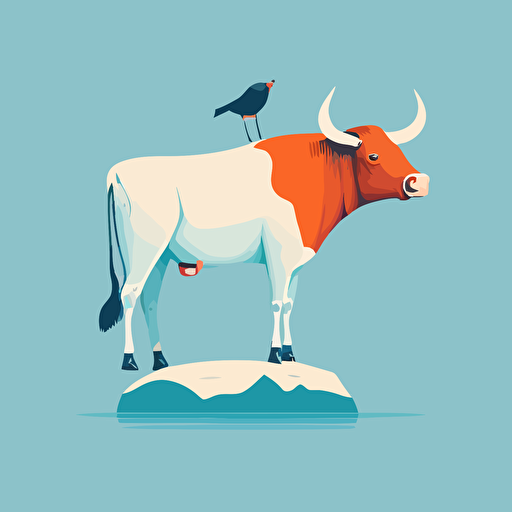 Buphagidae on top of a cow vector illustration minimalist art