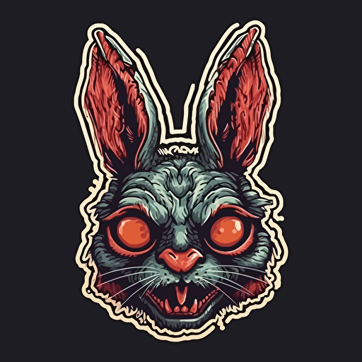 Demonic rabbit,Horror, Sticker, 80s horror comic art, Vector,