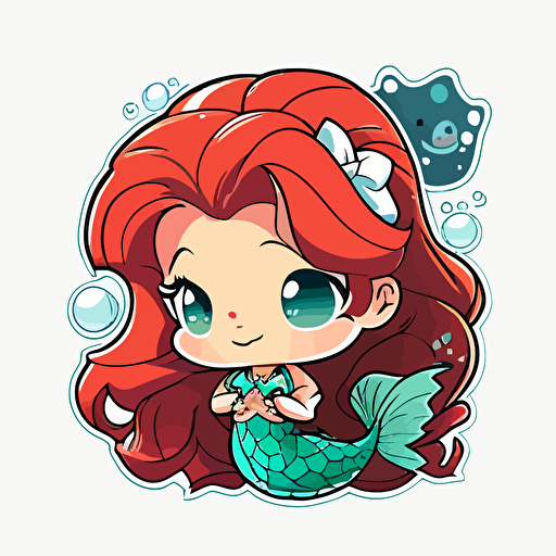 Disney little mermaid chibi sticker style transparent background vector