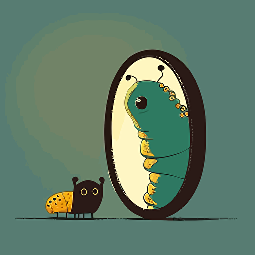 caterpillar looking into mirror in the mirror is butterfly, vector minimalistic illustration