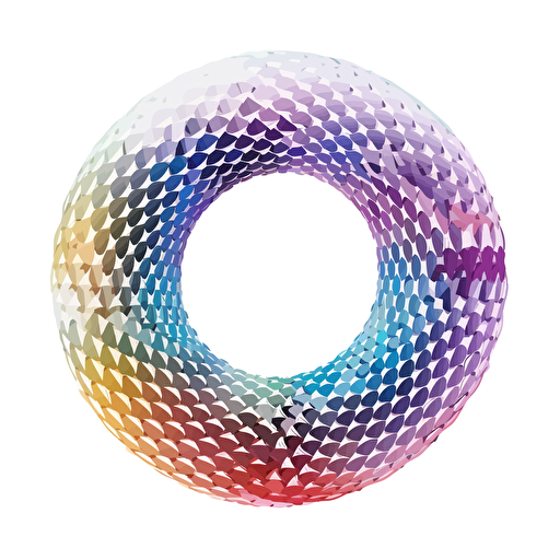 minimalist, a single toroid,angular isometric view, hyper geometry, abstract, colorful, monochromatic background, toroidal mathmatical structure, lattice with vertices, vectors along the surface High