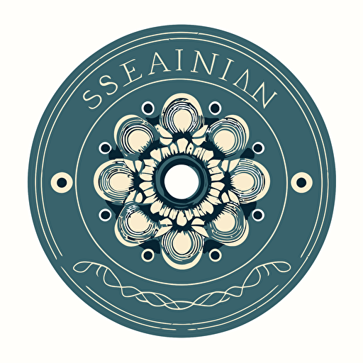 a logo of a spool of sewing thread with a mandala design in the threads, simple vector style.