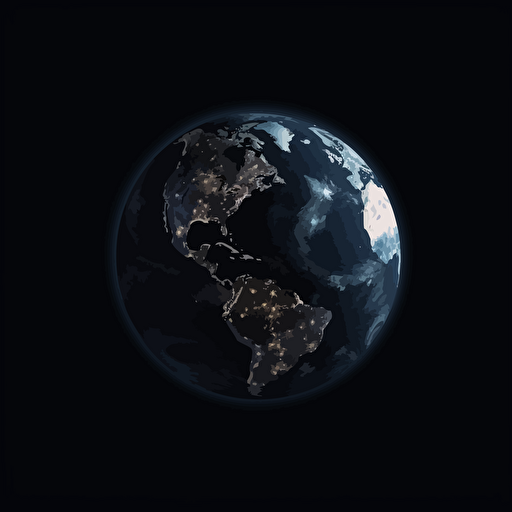 earth on black space background, dark colors,2d vector