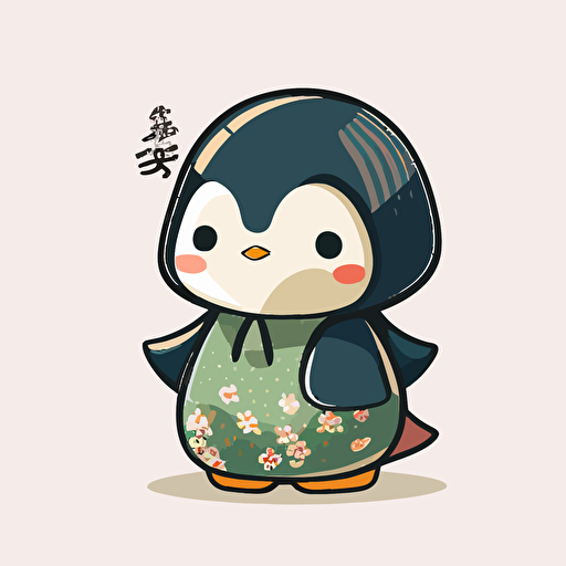 vector penguin, cute cartoon, flat color, kawaii japanese