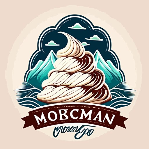 Vector logo of a snowy mountain, surrounded by the sea waves, where top of the mountain is a whipped cream and bottom is a whisk.