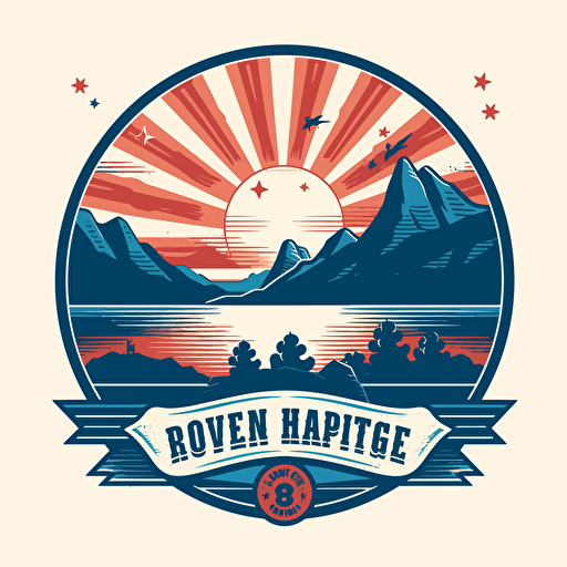 logo with 4th of July celebration on a lake beach with blue ridge mountains in the background , 1 color, vector, silhouette, white background, dribbble, behance, brand