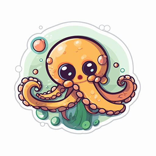octopus, sticker, cartoon style, white background, cute, vector